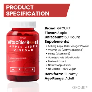 GFOUK® VitaCider Boost Apple Cider Vinegar Vitamin Gummies 15 GFOUK® VitaCider Boost Apple Cider Vinegar Vitamin Gummies